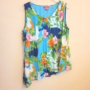 Sunny Leigh Tropical Sleeveless Crinkle Top Sz PL